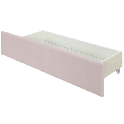 Queen Size Upholstered Platform Bed with 2 Drawers and 1  Trundle, Classic Metal Strip Headboard Design, Pink