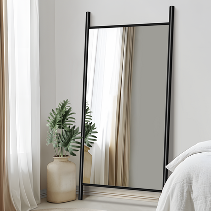 Solid wood ladder rectangular black full-length mirror Large Floor Mirror for Wall Door Bedroom Bathroom Living Room with Aluminium Frame(71 * 31 * 2 inch)