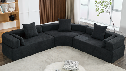 [NEW ARRIVED] [VIDEO PROVIDED]Oversized Combination Sofa,Curved Sofa,Upholstered 4 Seater Couch for Living Room,  Modern Modular 3 Piece Free Combination, Semicircular Modular  Sofa ,  Boucle, Black