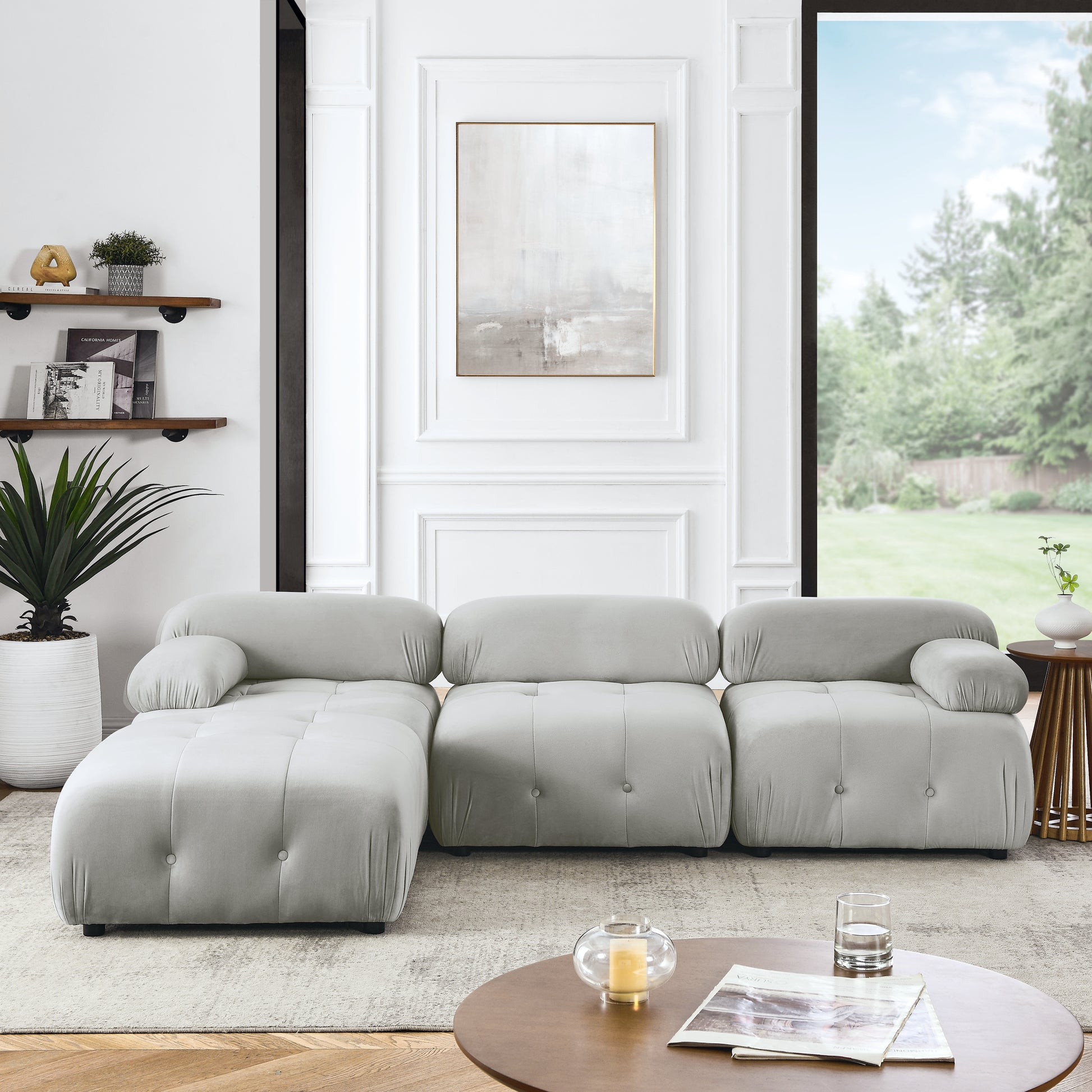 Modular Sectional Sofa, Button Tufted Designed and DIY Combination,L Shaped Couch with Reversible Ottoman, Grey Velvet