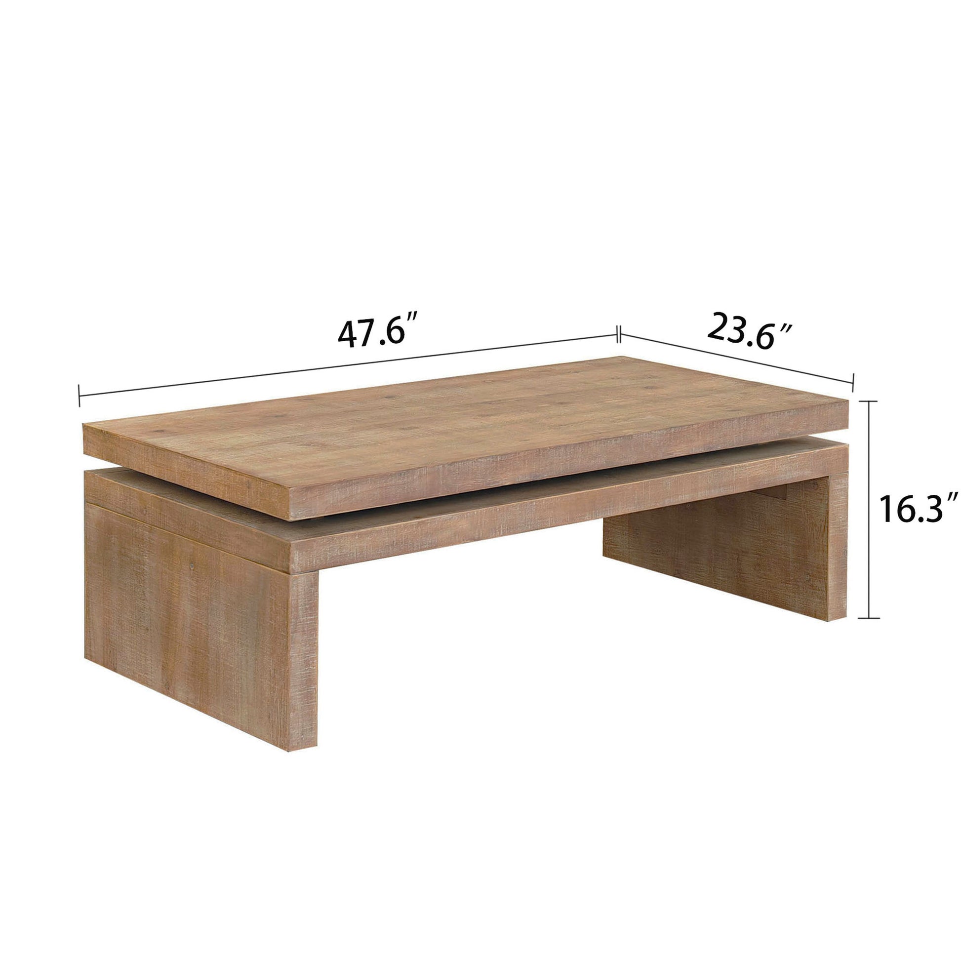 Natural Wood Living Room Table Versatile Coffee Table 2-Tiered Wood Tabletop Table 47.6" L * 23.6" W * 16.3" H