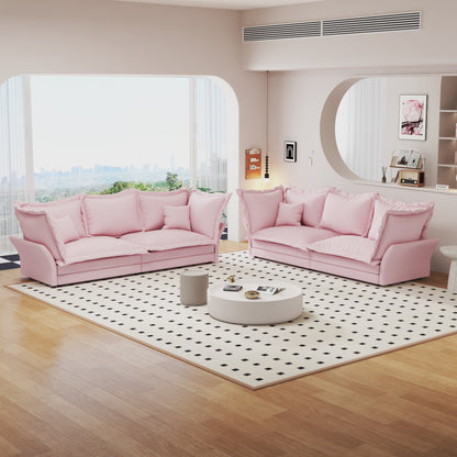 90.55" Modern Comfy Upholstered Sofa Cloud Couch, Deep Seat Couches with Multiple Large Soft Pillows,Convertible Deep Seat Chaise Longue for Living Room Bedroom,Apartment,Office,PINK