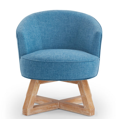 Swivel chair with cross-shaped wooden base,Lounge chair with solid wood legs, 360°freely Swivel chair , Classic linen Fabric for living room, bedroom, office, dresser -Light Blue