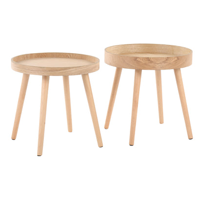 Pebble Mid-Century Modern Side Table Set in Natural Wood by LumiSource