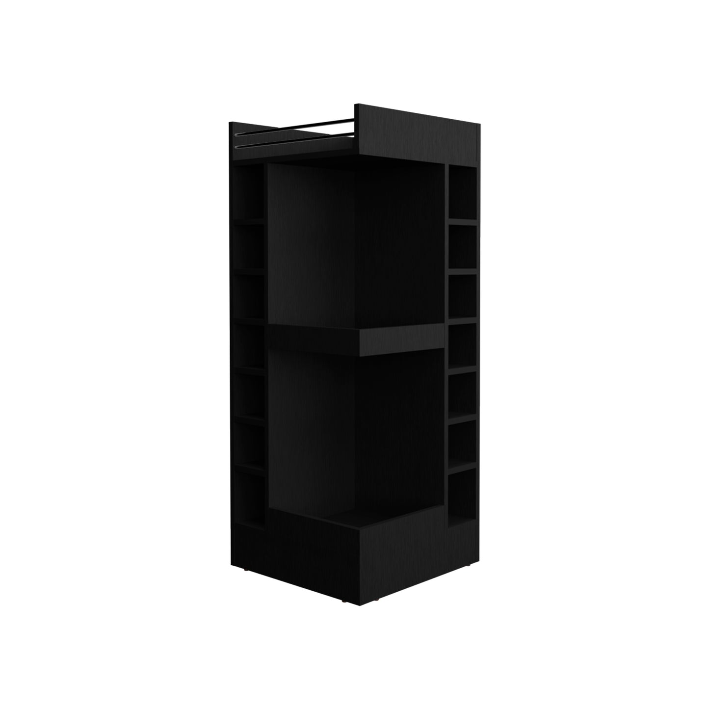 Lyman 46" Tall 3-Tier Corner Bar Cabinet with Fourteen Wine Bottle Cubbies, Living Room, Liquor Cabinet, Storage Cabinet Black