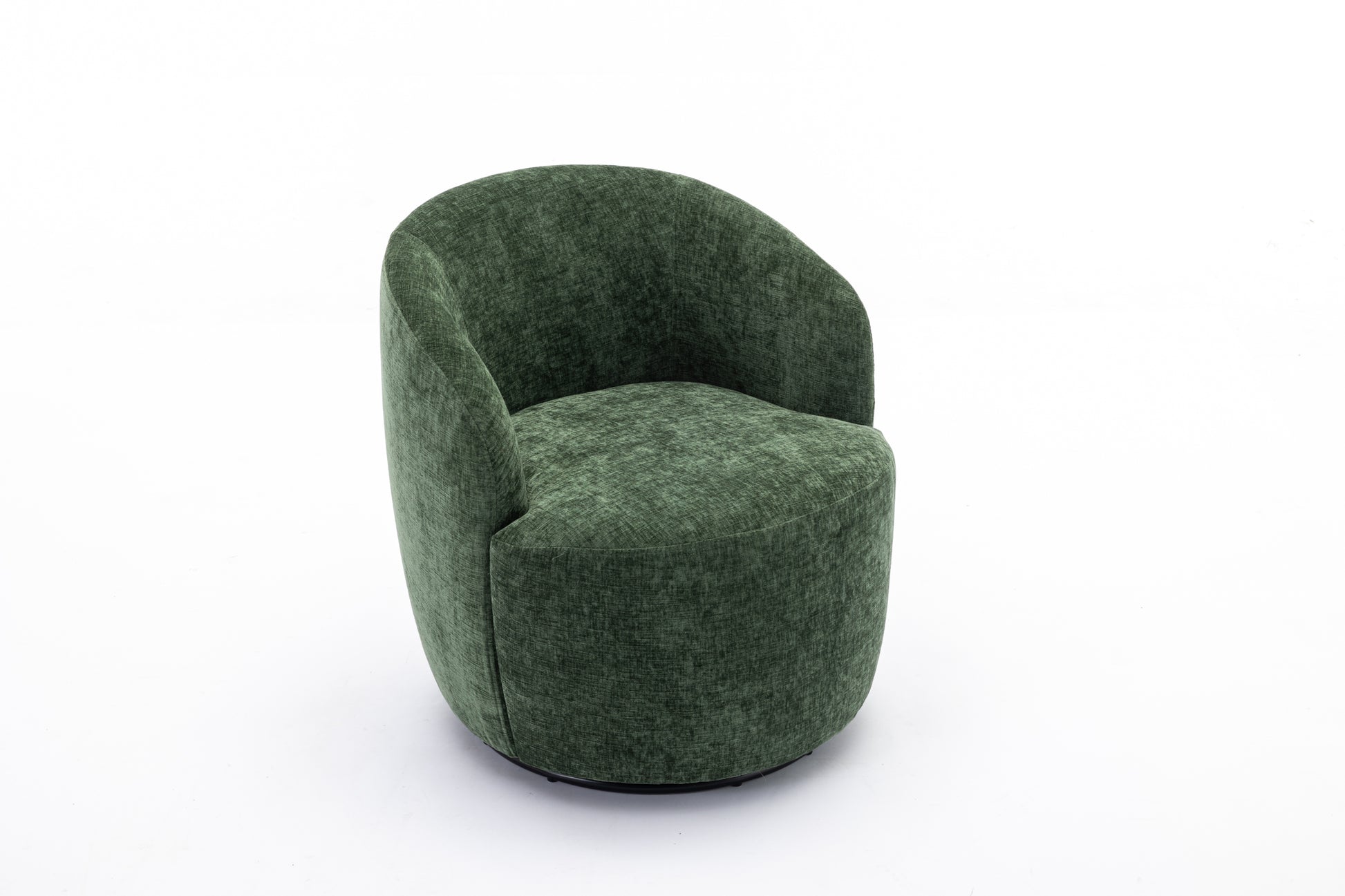 037-Chenille Fabric Swivel Accent Armchair Barrel Chair With Black Powder Coating Metal Ring,Green