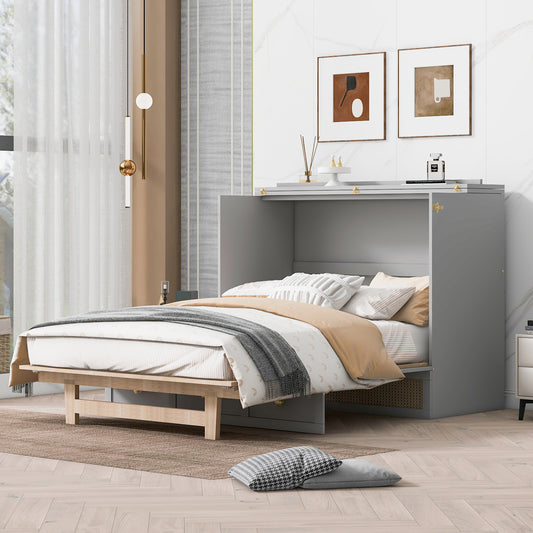 Queen Murphy Bed with Large Drawers,Gray