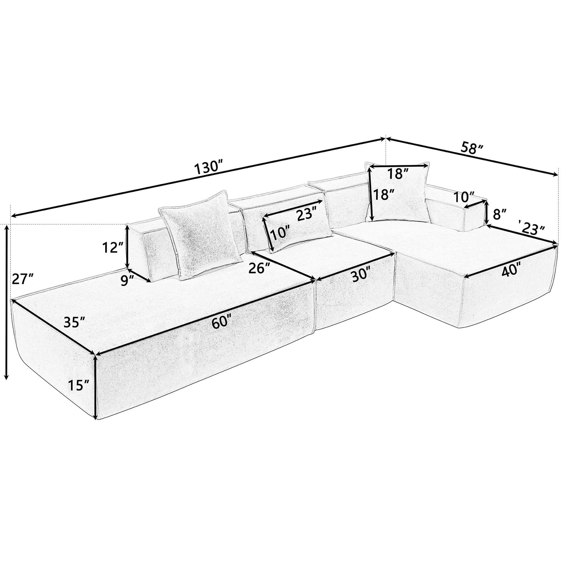 Modular Cloud Sofa Sectional, Free Combination, L-shaped