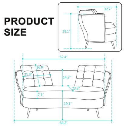 Polyester fiber Loveseat Sofa Upholstered Couch with Golden Metal Legs Club Two-Seat Sofa for Living Reading Room Bedroom Apartment Small Space Dorm,Blue