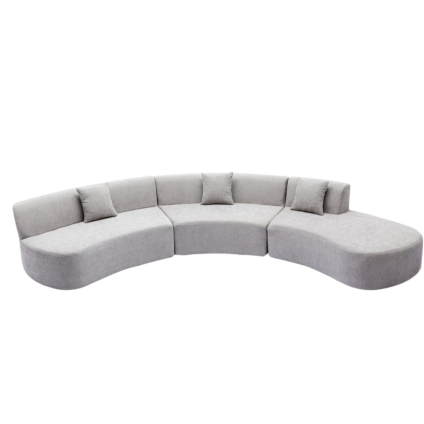 136.6" Stylish Curved sofa Sectional Sofa Chenille Fabric Sofa Couch with Three Throw Pillows for Living Room, Grey