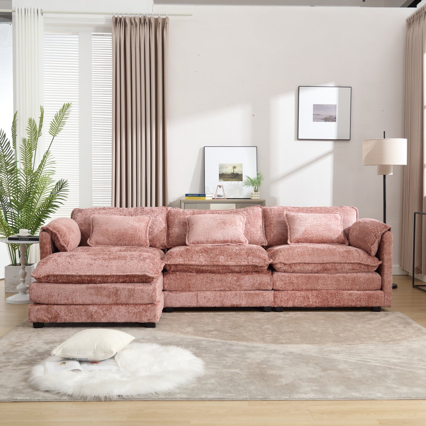 Modern Large boucle Fabric L-Shape Sectional Chenille fabric, movable pedals, detachable armrests, oversized three-seat Sofa