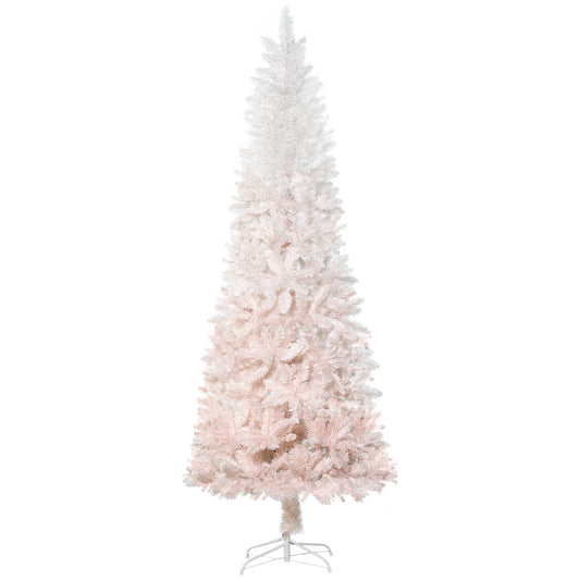 HOMCOM 6' Tall Unlit Pencil Fir Artificial Christmas Tree with Realistic Branches and Steel Base, Pink and White