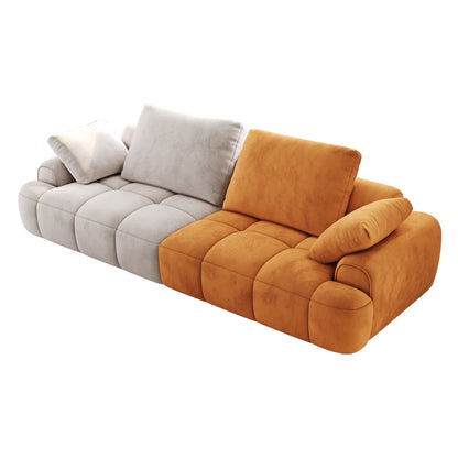 86.6″ Large size two Seat Sofa,Modern Upholstered,Beige paired with yellow suede fabric - Groovy Boardz
