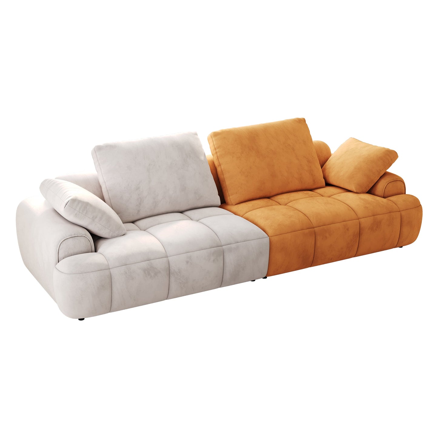 86.6″ Large size two Seat Sofa,Modern Upholstered,Beige paired with yellow suede fabric - Groovy Boardz