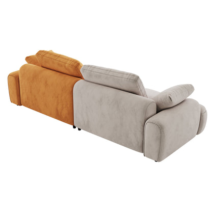 86.6″ Large size two Seat Sofa,Modern Upholstered,Beige paired with yellow suede fabric - Groovy Boardz