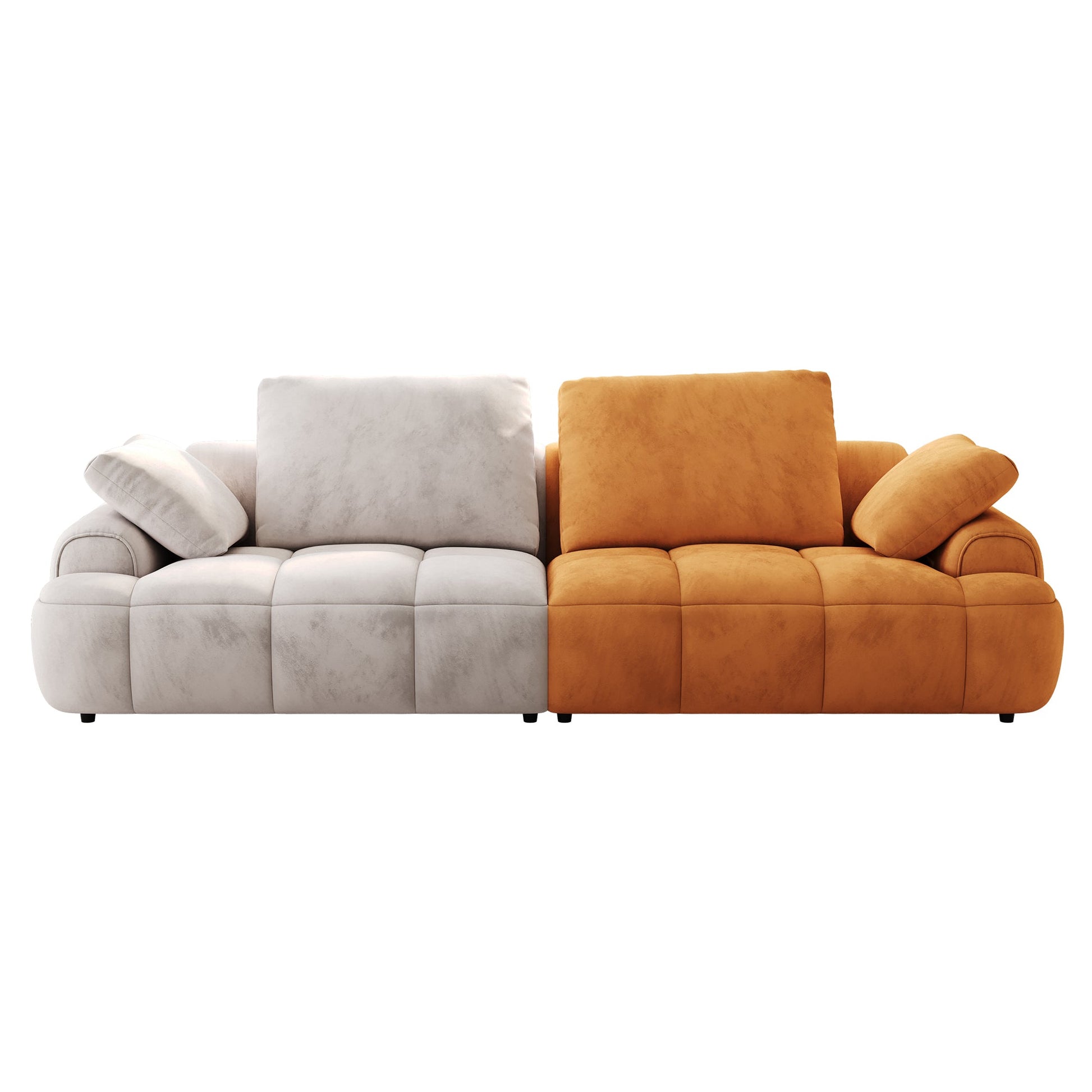 86.6″ Large size two Seat Sofa,Modern Upholstered,Beige paired with yellow suede fabric - Groovy Boardz