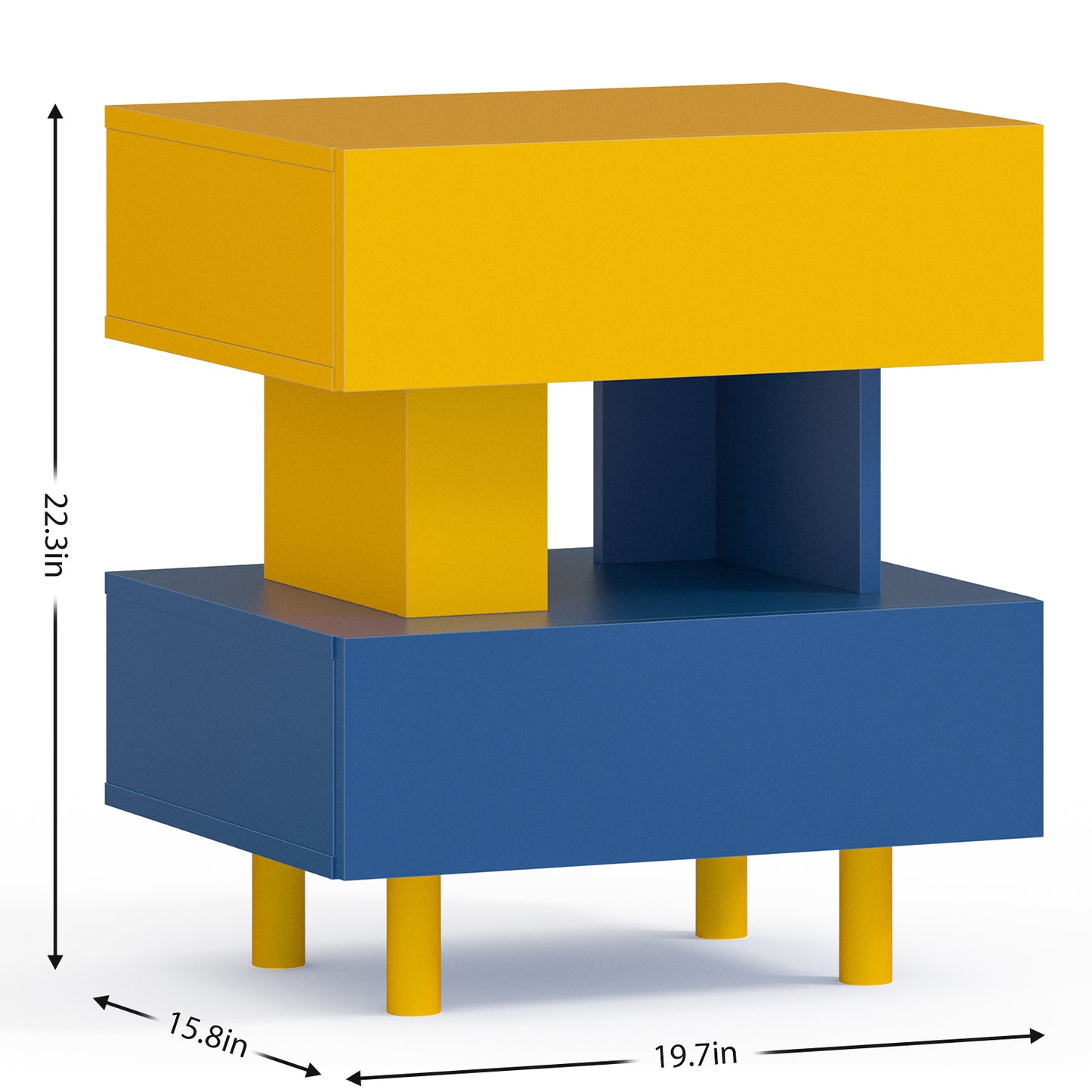 Modern Nightstand End Side Table with Large Storage Space Bedside Table for Bedroom Living Room and Playroom Yellow & Blue