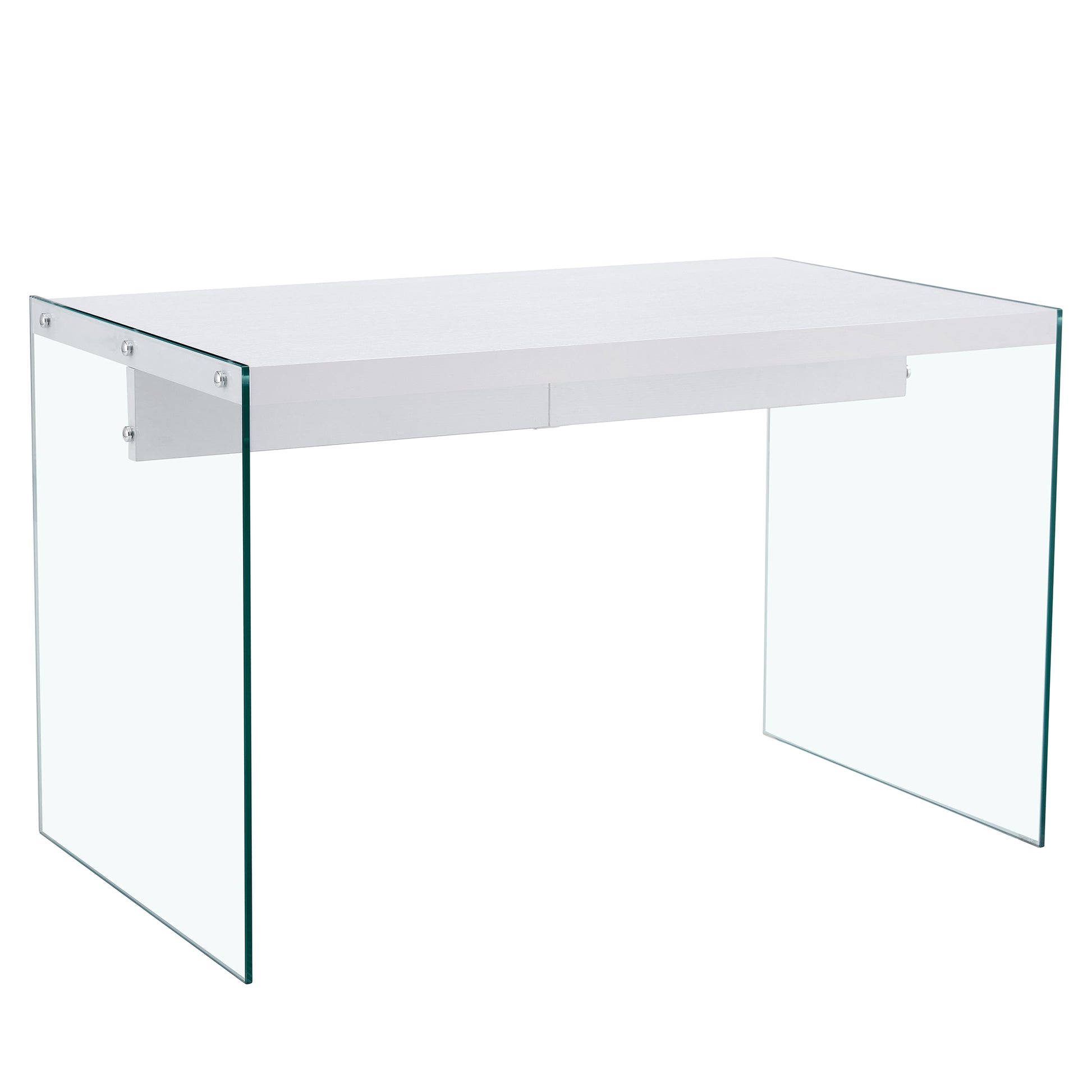 The top of the coffee table is made of MDF and white stickers, and the sides are clear tempered glass. The design is simple and elegant, and the structure is strong.