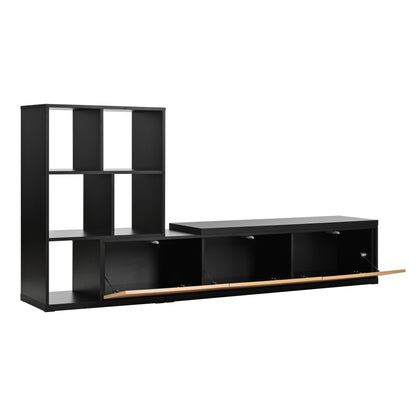 ON-TREND Extendable TV Stand and Coffee Table Set with 3 Tier Bookshelves for Living Room