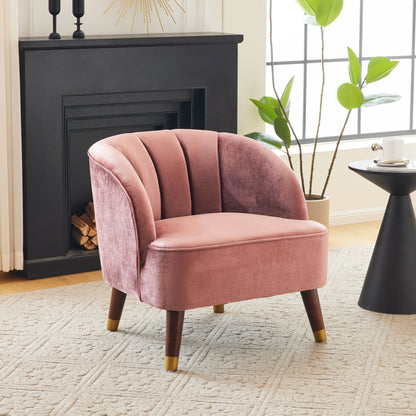 Upholstered Barrel Accent Chair With Wooden Legs