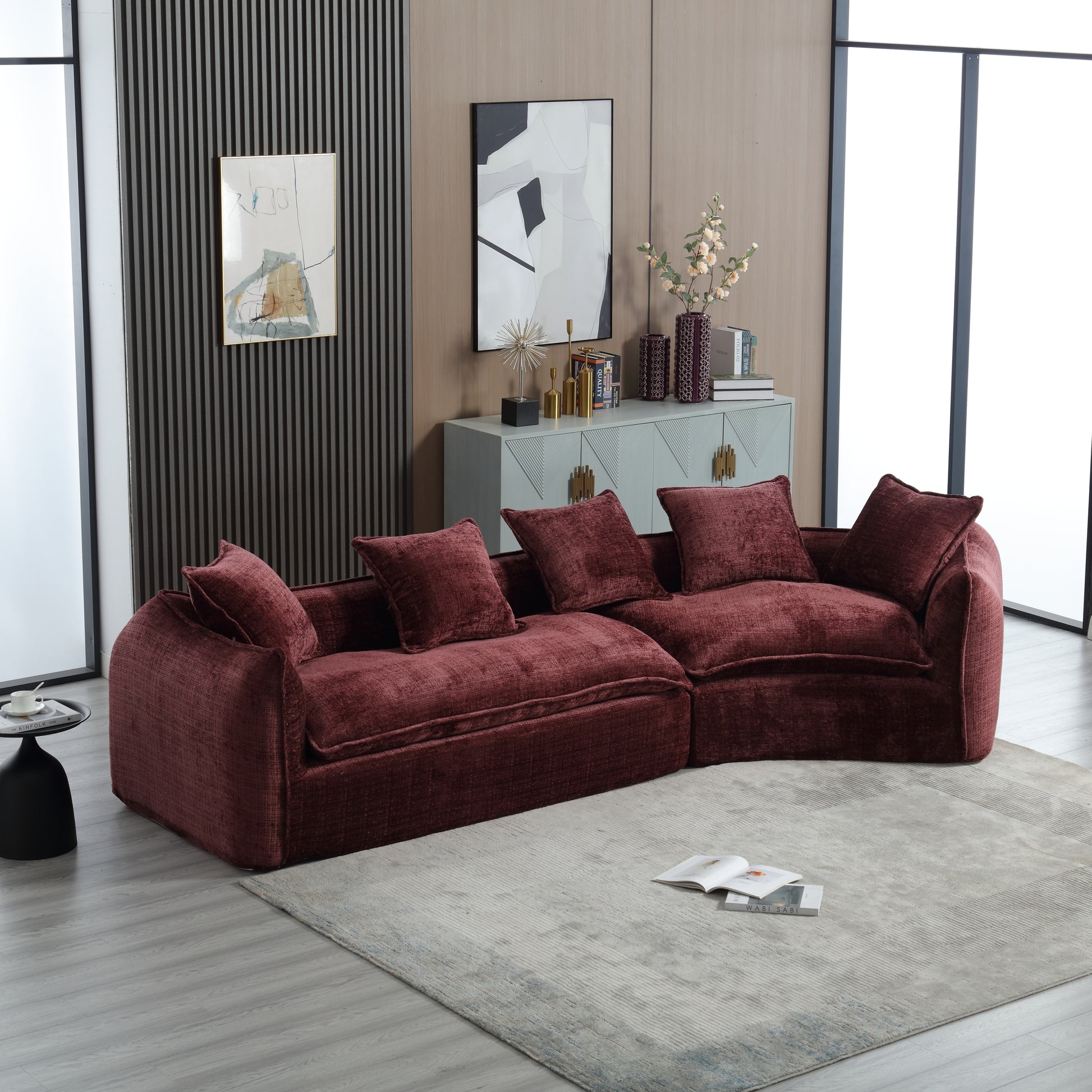 Modular Sectional Sofa, U-Shaped Couch with Sofa for five & Pillows, Modern Minimalist chenille Fabric Large Comfy Cloud Sofas, Living Room Furniture Sets