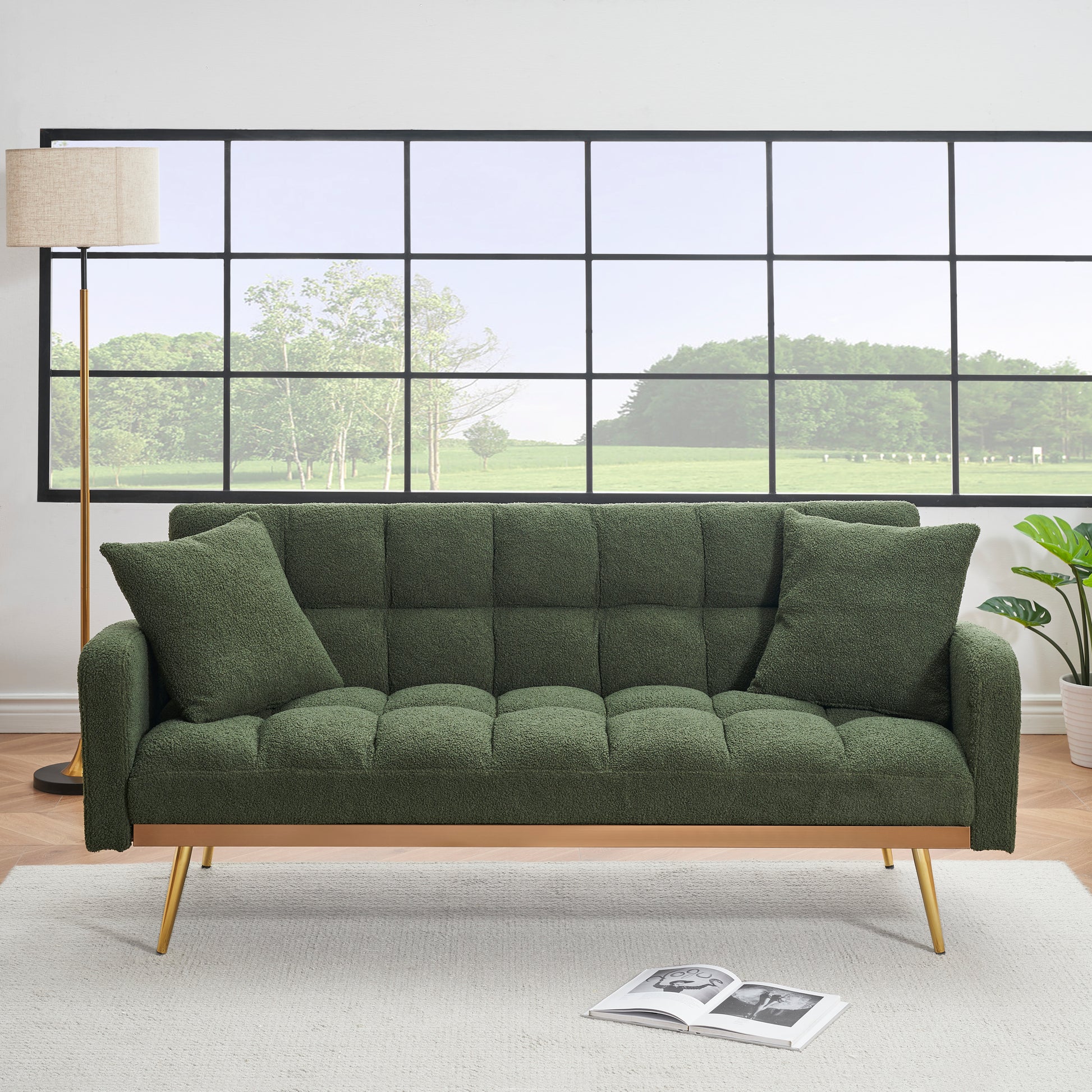 69 "green sofa bed, adjustable sofa teddy 2 throw pillows