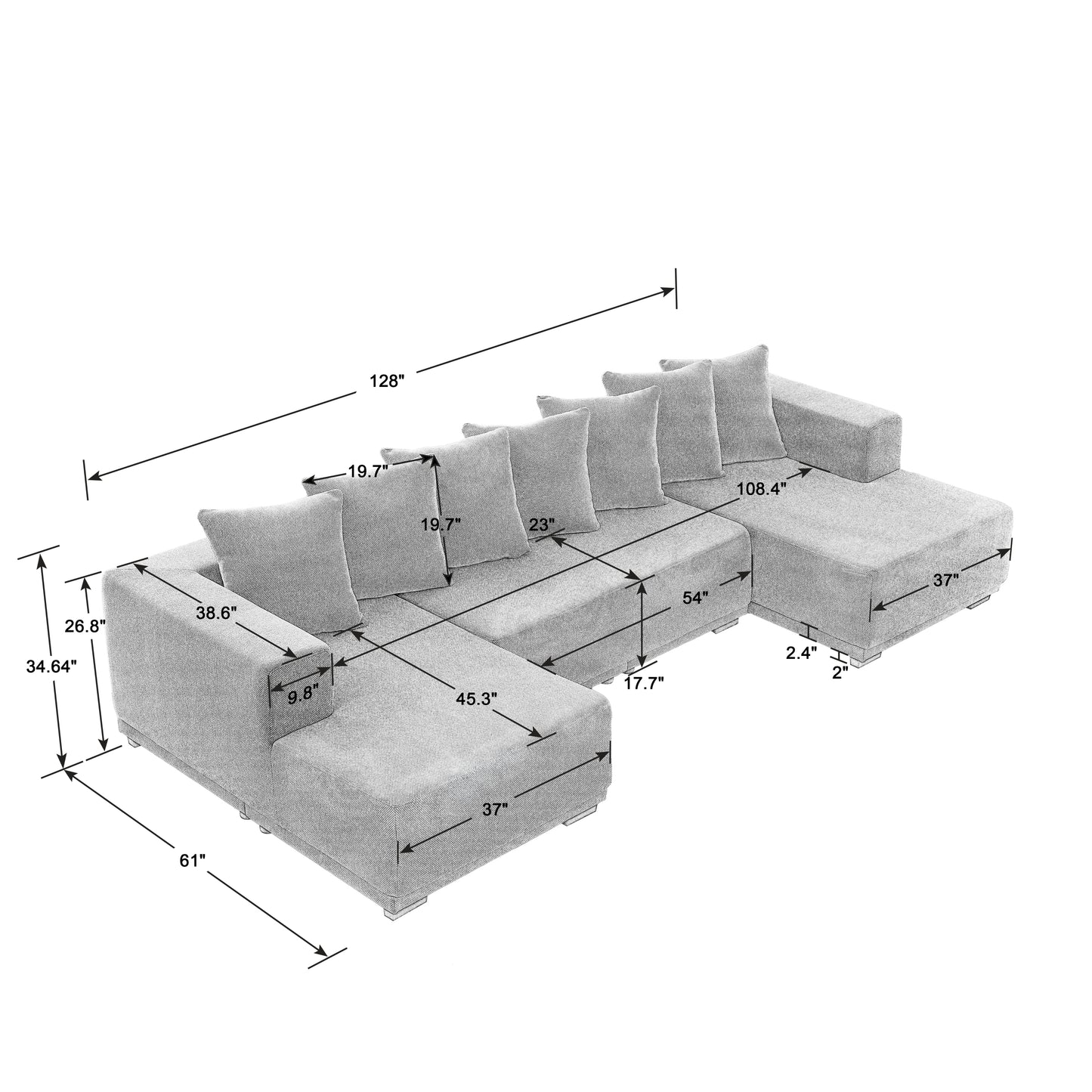 Chenille U-Shaped Sectional Sofa Set,Minimalist Style Modular Sectional Sofa, Luxury Chenille Fabric Cloud Couch for Living Room