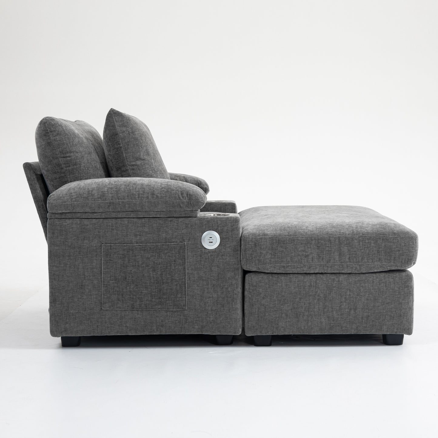 Modern Oversized Chair with Ottoman,Chenille Fabric Sofa Bed,Accent Chair Comfy Sofa with Cupholders and USB Charging Ports Chair for Living Room,Bedroom,Apartment