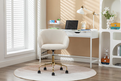 047-Mesh Fabric Home Office 360°Swivel Chair Adjustable Height With Gold Metal Base,Beige