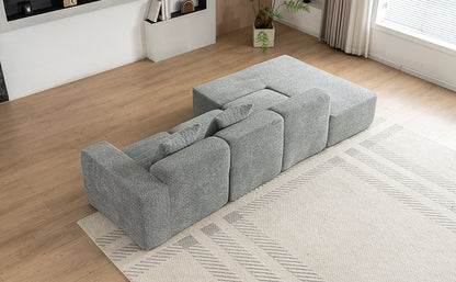 116.5" Sectional Sofa Full-compressed Sofa Couch Free-combined Sofa for Living Room, Grey