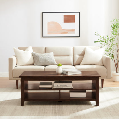 Coastal Grooved Panel Coffee Table with Lower Shelf – Dark Walnut