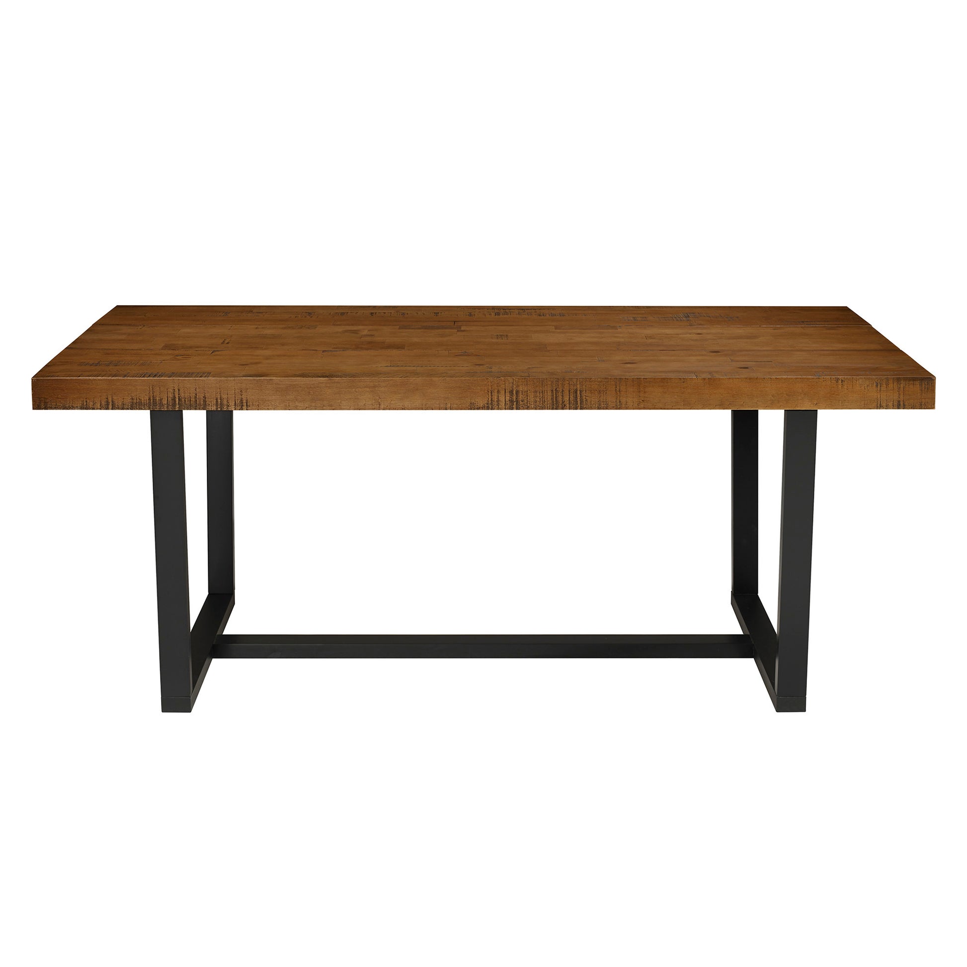 Modern Distressed Solid Wood and Metal Open Frame Dining Table - Rustic Oak