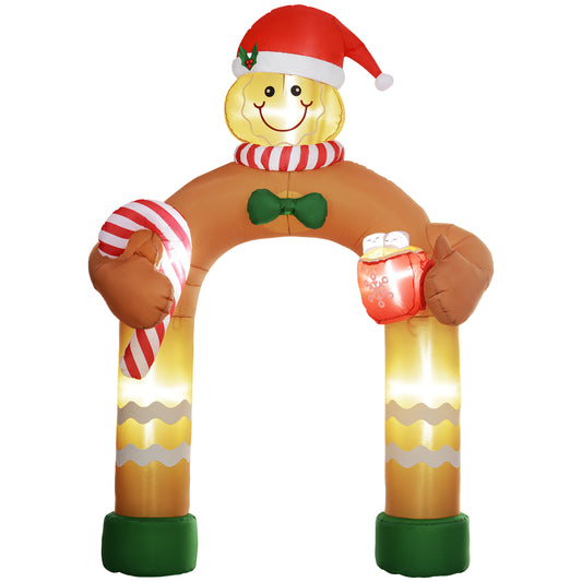 Outsunny 9.2' Christmas Inflatables Gingerbread Man Arch with White LED Lights, Blow-Up Outdoor Christmas Decorations for Lawn Garden Party