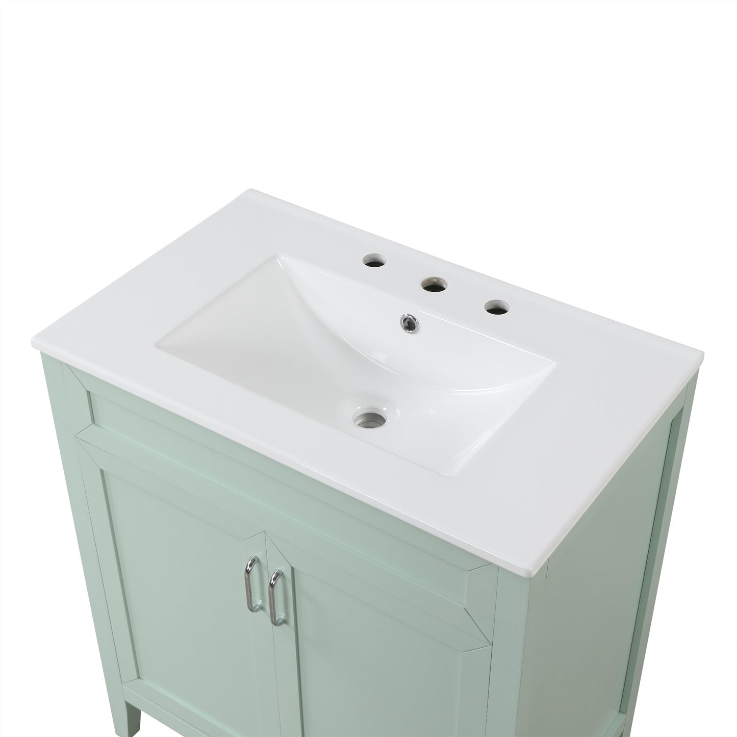 30" Bathroom Vanity with Sink, Multi-functional Bathroom Cabinet with Doors and Drawers, Solid Frame and MDF Board, Green