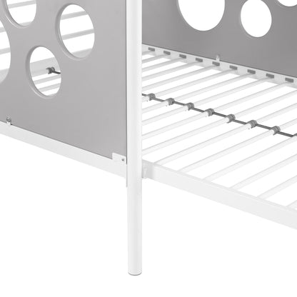 Modern Geo Cutout Colorful Twin L-Shaped Bunk Bed – White / Cool Grey