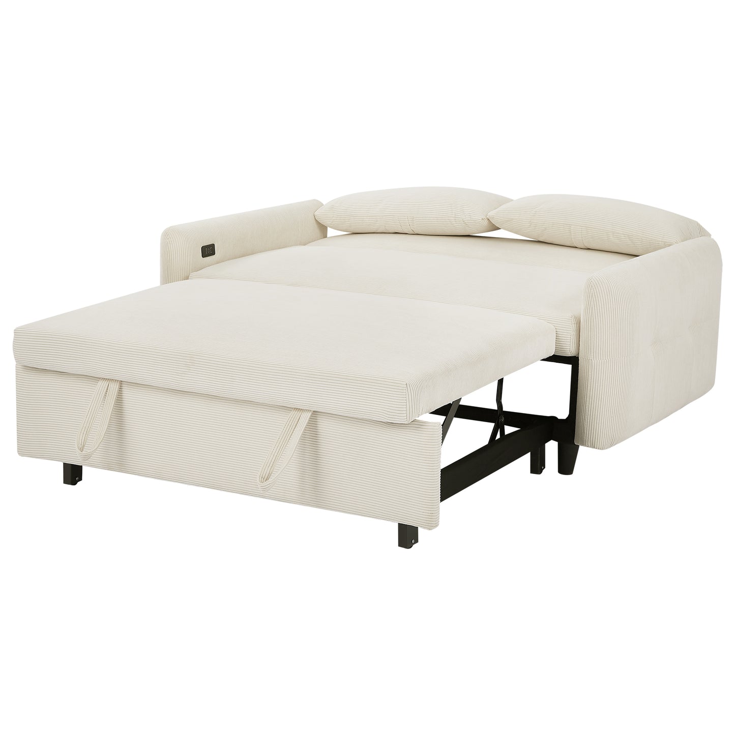 57.48" Pull-out Sofa Bed Convertible Couch 2 Seat Loveseat Sofa Modern Sleeper Sofa with Two Throw Pillows and USB Ports for Living Room, Beige(Old Sku:WF317760AAA)