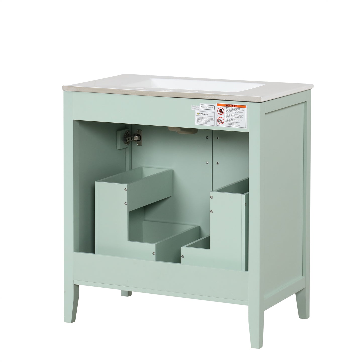 30" Bathroom Vanity with Sink, Multi-functional Bathroom Cabinet with Doors and Drawers, Solid Frame and MDF Board, Green