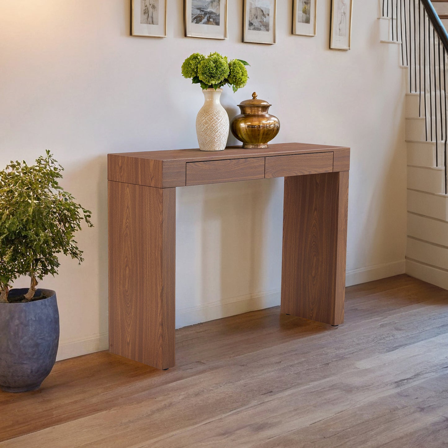 Elegant Dark Wood Grain Bar Table-50 Inches Long, a Practical Choice for Modern Homes.Dark Wood Grain Texture Sticker,Equipped With Two Drawers.Serving As A Bar Table Or A Desk.