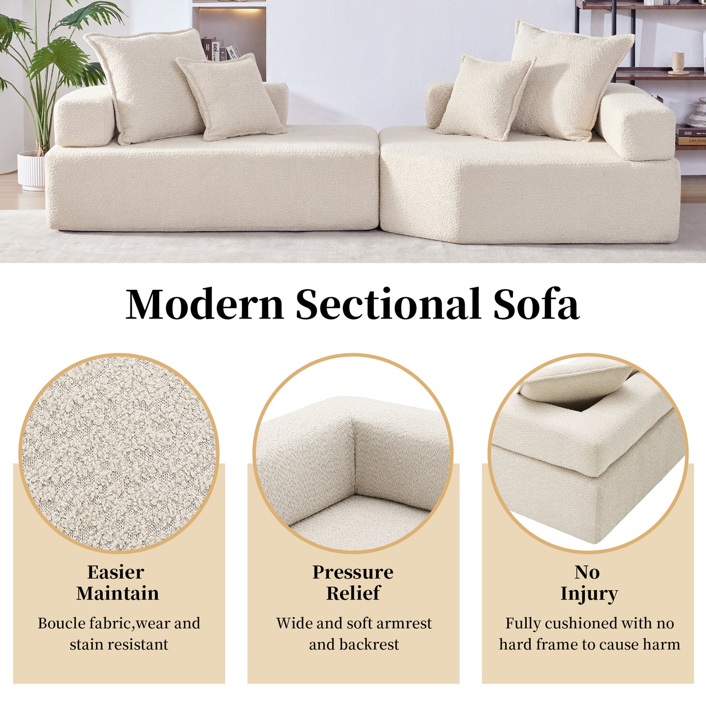 [VIDEO provided][New] Oversized Modular Sectional Sofa,Luxury Boucle Floor Couch Set,Convertible Sleeper Couch,Spacious Foam-Filled Sofa Bed for Living Room,2 PC Free Combination,2 Colors