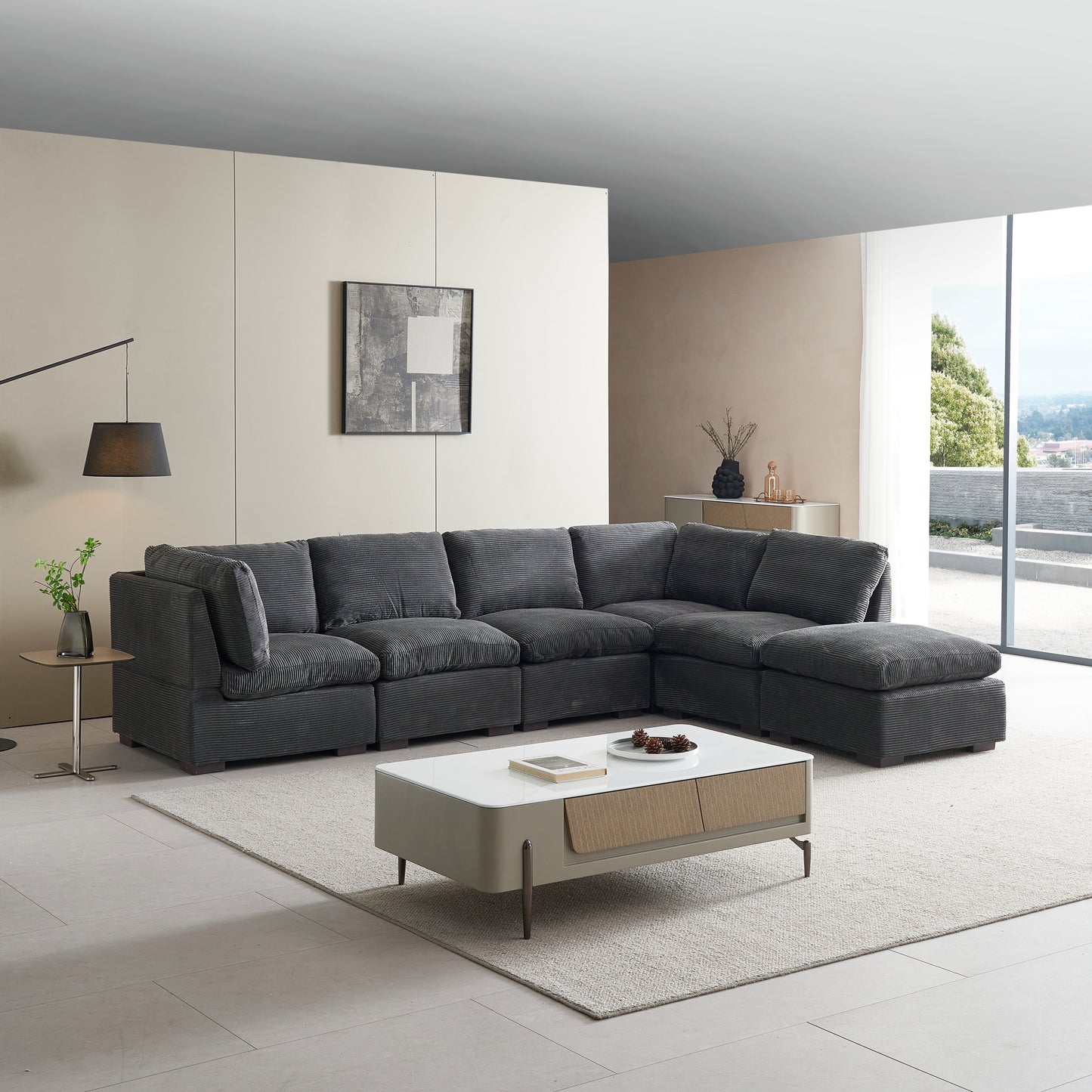 Convertible Modern Luxury Sectional Sofa Couch for Living Room Quality Corduroy Upholstery Modular Sofa Dark Grey