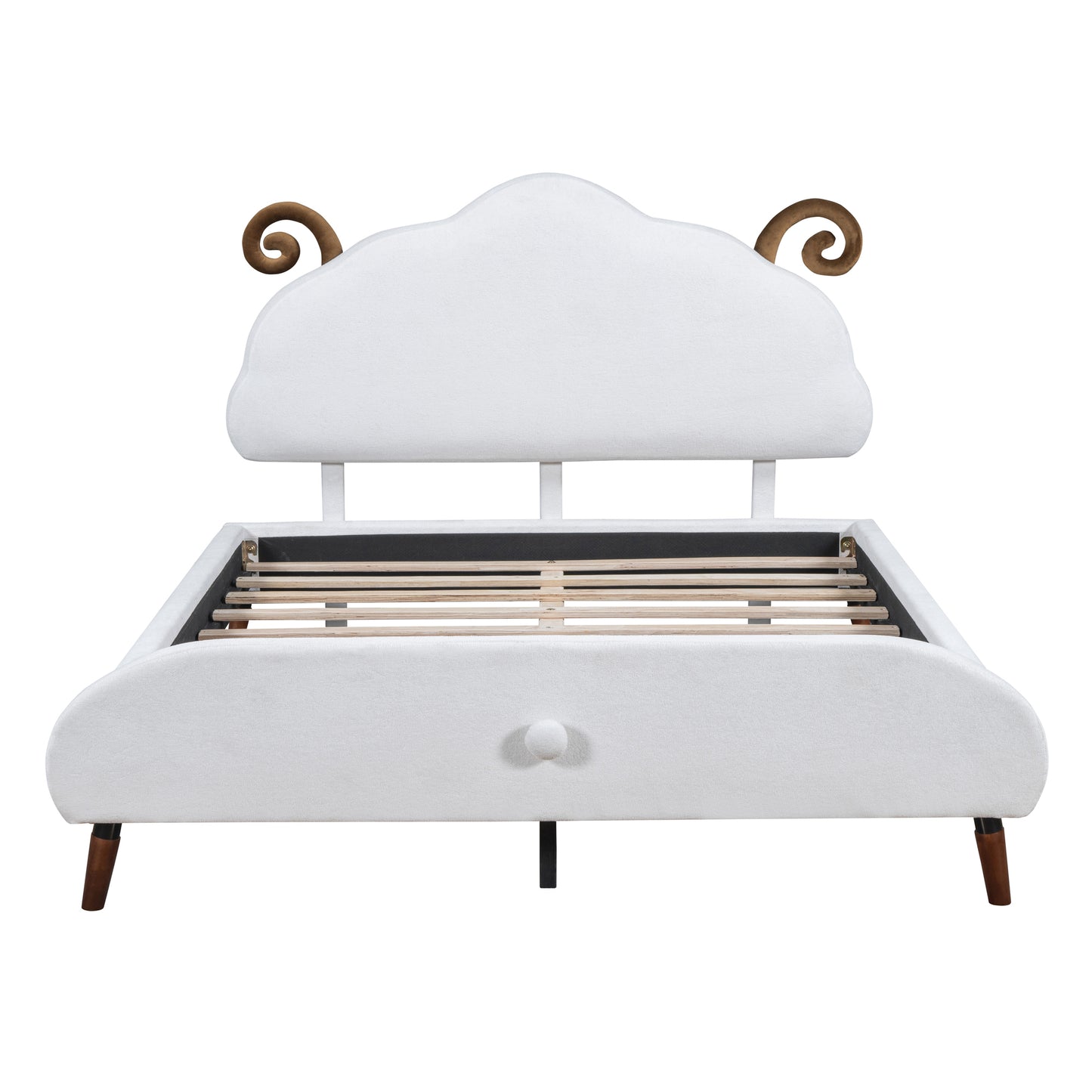 Full Size Upholstered Platform Bed with Sheep-Shaped Headboard, White