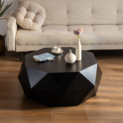 38"Three-dimensional Embossed Pattern Design American Retro Style Coffee Table,Black Tabletop