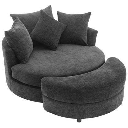 Orisfur. 360° Swivel Accent Barrel Chair with Storage Ottoman & 4 Pillows, Modern Chenille Leisure Chair Round Accent for Living Room, Gray