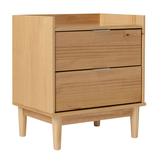 Mid-Century Modern 2-Drawer Solid Wood Nightstand – Natural Pine, Bedside Table