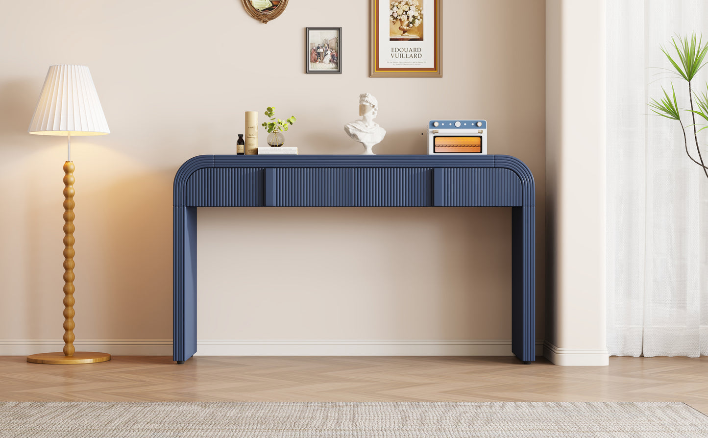 TREXM Unique Modern Rounded Silhouette and Smooth Surface Console Table with 2 Drawers for Living Room and Entryway(Navy Blue)