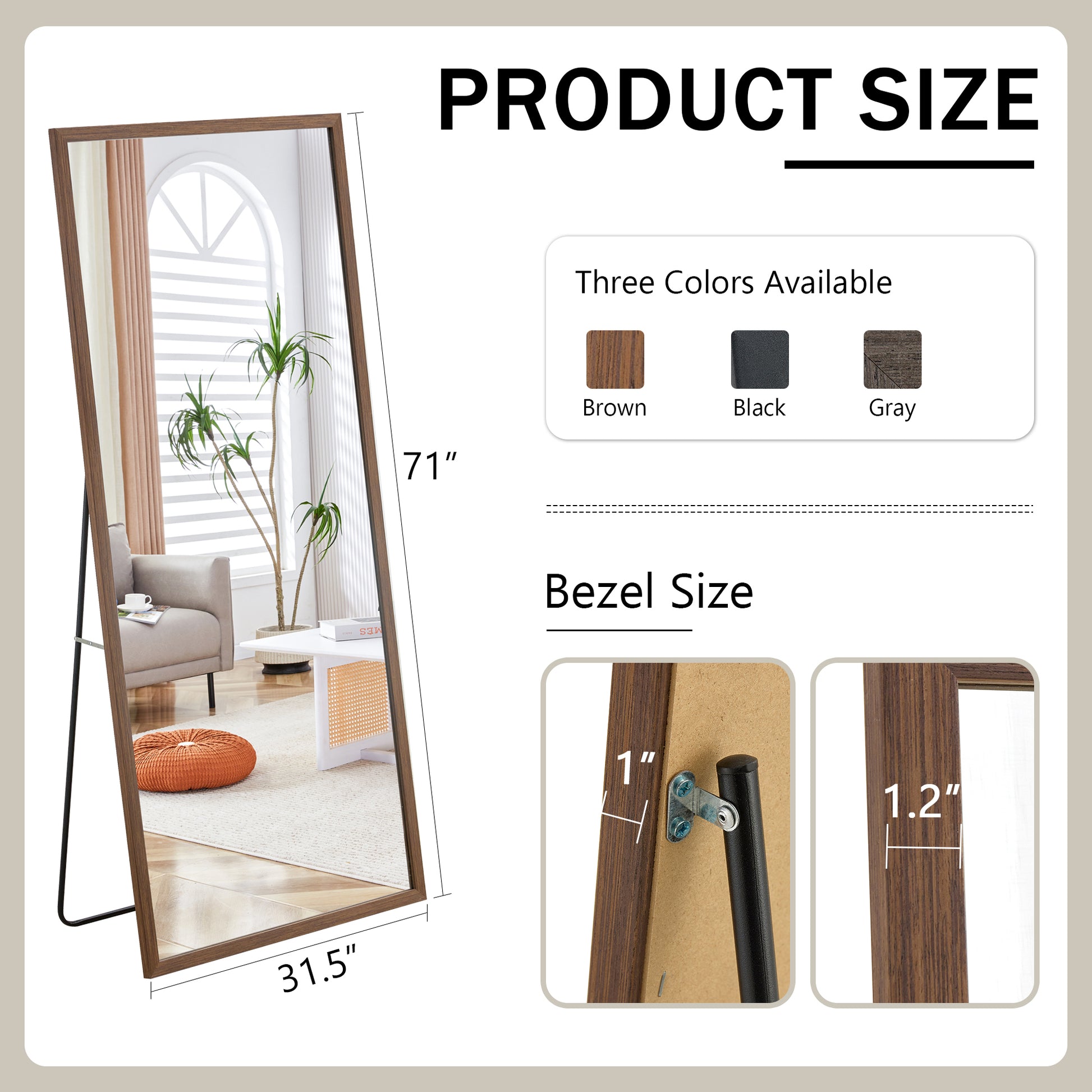 Fourth generation solid wood frame full-length mirror, dressing mirror, bedroom porch, decorative mirror, clothing store, floor standing large mirror, wall mounted. 71 "* 31.5"