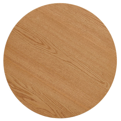 Oak Wood Veneer Tabletop 19.69 Inch Round Coffee Table, Farmhouse Circle Coffee Table MDF Table-top with Metal Base, Sofa Side Table for Living Room, Reception Room