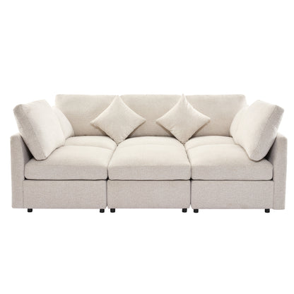 85.4" Sectional Sofa Modular Sofa U-shaped Sofa Couch Sofa Bed L-shaped Sofa with a Movable Ottoman and Two USB Ports for Living Room, Beige