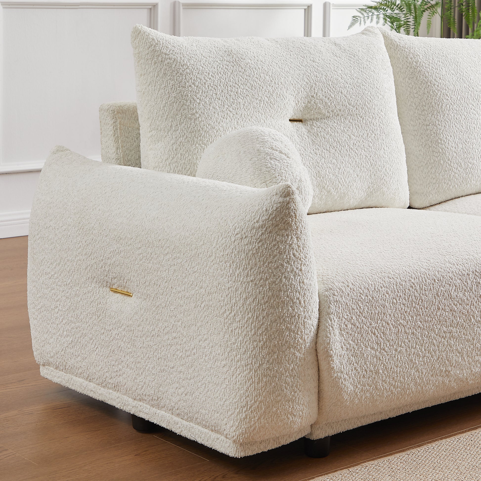 Lamb's wool 2-seater cushion sofa 90'' comfortable sofa for living room Bedroom and other casual spaces Lamb's wool sofa with 2 cushions and 2 ball pillows. (beige)