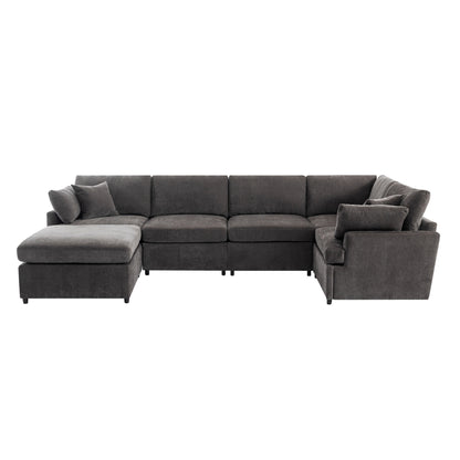 [ Video Provided]U_STYLE Upholstered Sectional Sofa with Removable Ottoman,U-Shape 6 Seat Sectional Couch,  for Living Room,,Apartment, Spacious Space